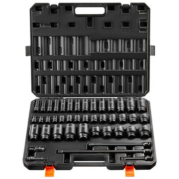 1/2" Drive Impact Socket Set, 43 Piece Deep & Shallow Socket Set SAE 3/8" to 1-1/2", 6 Point Cr-Mo Alloy Steel for Auto Repair, Easy-to-Read Size Markings, Rugged Construction, Storage Case