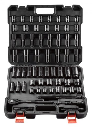 Drive Impact Socket Set 1/2" - 65PCS Deep & Standard Socket Set SAE 3/8" to 1-1/4" and Metric 10-24mm, 6 Point CR-V & Cr-Mo Alloy Steel for Auto Repair - Easy-to-Read Size Markings, Storage Case