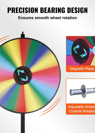 36 inch Spinning Prize Wheel, 18 Slots Spinning Wheel, Roulette Wheel with a Dry Erase and 2 Markers, Tabletop or Floor Standing Win Fortune Spin Games in Party Pub Trade Show Carnival