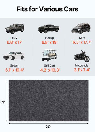 Garage Floor Mat, 7.5'x20' Waterproof Protection from Water,Snow, Rain,Mud and Oil for Cars, Non-slip Heavy Duty Containment Mat with TPE Anti-Leak Backing & Easy to Clean & Cuttable
