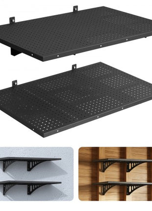 2-Tier Heavy Duty Wall Garage Shelving, 2 x 3 ft Steel Wall Mounted Shelving Unit, 12 x 72 Inch Per Shelf Floating Storage Metal Rack for Garage with 560 lbs Total Weight Capacity, Black