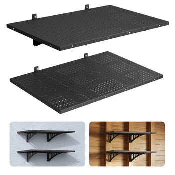 2-Tier Heavy Duty Wall Garage Shelving, 2 x 3 ft Steel Wall Mounted Shelving Unit, 12 x 72 Inch Per Shelf Floating Storage Metal Rack for Garage with 560 lbs Total Weight Capacity, Black