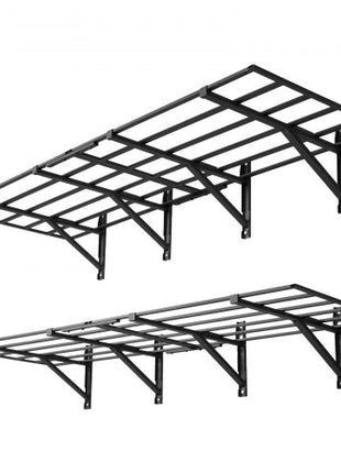 2-Tier Heavy Duty Wall Garage Shelving, 4 Pack 2 x 3 ft Steel Wall Mounted Shelving Unit, 24 x 72 Inch Per Shelf Floating Storage Metal Rack for Garage, 1600 lbs Total Weight Capacity, Black