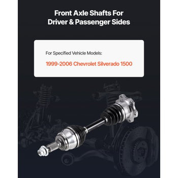 CV Axle Shaft Assembly, Front Left or Right Side (Driver or Passenger Side), Automotive Replacement CV Joint Axle Compatible with 1999-2006 Chevrolet Silverado 1500, Alloy Steel & Carbon Steel