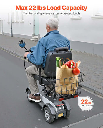 Scooter Rear Basket, Heavy Duty Metal Wire Basket with Handle, Spacious Cargo Basket, Works with 1-inch Receiver, Compatible with Most Golden, Drive & Pride Mobility Scooter