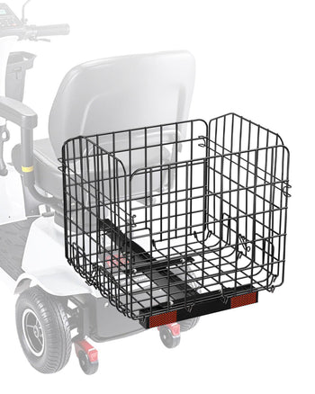 Scooter Rear Basket, Folding Metal Wire Basket, Heavy Duty & Spacious Cargo Basket, Works with 1-inch Receiver, Compatible with Most Golden, Drive & Pride Mobility Scooter