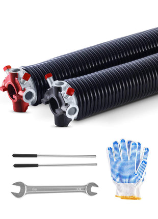 Garage Door Torsion Springs, Pair of 0.250 x 2 x 35 in, 16000 Cycles, Electrophoresis Black Coated for Replacement, Garage Door Springs with Non-Slip Winding Bars, Gloves and Mounting Wrench