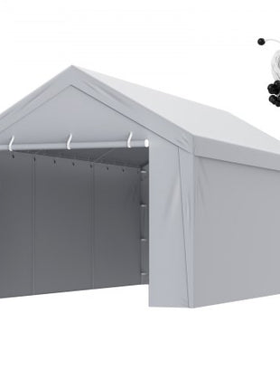 Carport Replacement Canopy Cover Top + Side Wall 10 x 20 ft, Garage Tent Shelter Tarp Heavy-Duty Waterproof & UV Protected, Easy Installation with Ball Bungees,Grey (Frame Not Included)