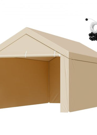 Carport Replacement Canopy, 10 x 20 ft Potable Garage Tent Top Tarp with Sidewalls, UV-Resistant & Waterproof, Heavy Duty Car Shelter Tarp with Ball Buggees, Beige, Frame Not Included