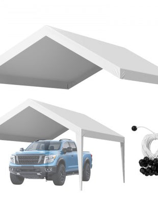 Carport Replacement Canopy, 12 x 20 ft Potable Garage Tent Top Tarp, UV-Resistant & Waterproof Car Shelter Tarp, Heavy Duty Car Port Cover with Ball Buggees, White, Frame Not Included