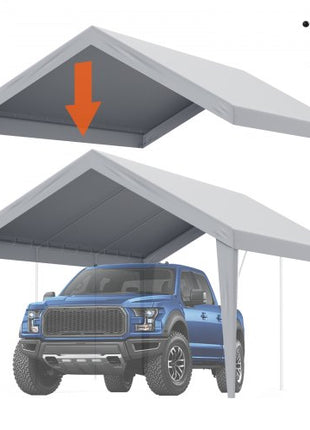 Carport Replacement Canopy Cover 12 x 20 ft, Garage Top Tent Shelter Tarp Heavy-Duty Waterproof & UV Protected, Easy Installation with Ball Bungees,Grey (Only Top Cover, Frame Not Include)