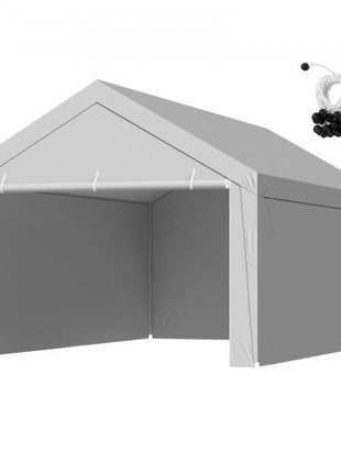 Carport Replacement Canopy, 12 x 20 ft Potable Garage Tent Top Tarp with Sidewalls, UV-Resistant & Waterproof, Heavy Duty Car Shelter Tarp with Ball Buggees, Grey, Frame Not Included