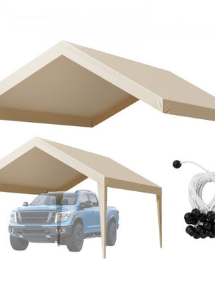 Carport Replacement Canopy, 12 x 20 ft Potable Garage Tent Top Tarp, UV-Resistant & Waterproof Car Shelter Tarp, Heavy Duty Car Port Cover with Ball Buggees, Beige, Frame Not Included
