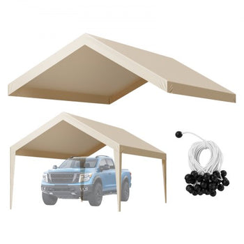 Carport Replacement Canopy, 12 x 20 ft Potable Garage Tent Top Tarp, UV-Resistant & Waterproof Car Shelter Tarp, Heavy Duty Car Port Cover with Ball Buggees, Beige, Frame Not Included