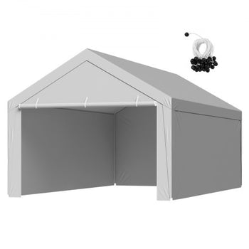 Carport Replacement Canopy, 13 x 20 ft Potable Garage Tent Top Tarp with Sidewalls, UV-Resistant & Waterproof, Heavy Duty Car Shelter Tarp with Ball Buggees, Grey, Frame Not Included