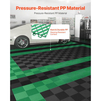 Interlocking Drainage Mat, 50 Pcs Modular Interlocking Cushion, 12 x 12 Splicing Drainage Mats, Non-Slip Green PP Drainage Floor Tile and Shower Mat, for Garage, Garden, Kitchen & Outdoor