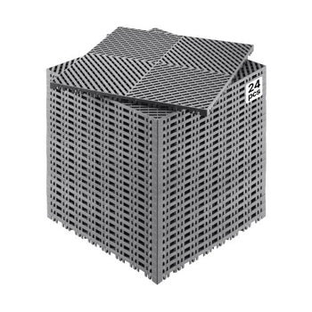 Interlocking Drainage Mat, 15.7 x 15.7 Modular Interlocking Cushion, 24 Pcs Splicing Drainage Mats, Non-Slip Gray PP Drainage Floor Tile and Shower Mat, for Garage, Garden, Kitchen & Outdoor