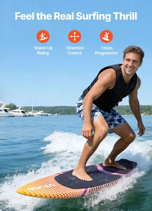 63-Inch Wakesurf Board, Wake Surfing Board with EPS Foam Core, EVA Non-Slip Pad & 3 Tail Fins, UV-Resistant Wakesurfing Boards for Adults Up to 250 lbs