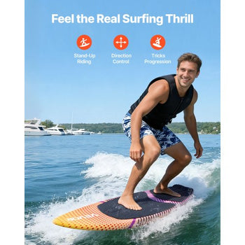 63-Inch Wakesurf Board, Wake Surfing Board with EPS Foam Core, EVA Non-Slip Pad & 3 Tail Fins, UV-Resistant Wakesurfing Boards for Adults Up to 250 lbs