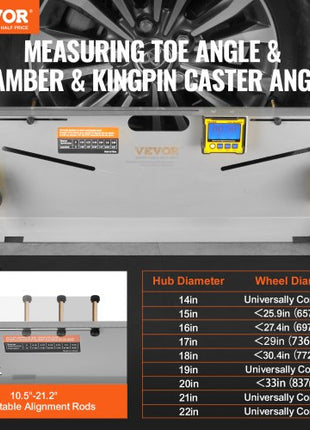 Wheel Alignment Tool, 2-Pack Toe Plates, Camber/Caster/Toe Gauge 0.1° Accuracy, Stainless Steel Tool Plate, Magnetic Slots and 6 Alignment Rods, Includes 2 Measuring Tapes & Conversion Chart
