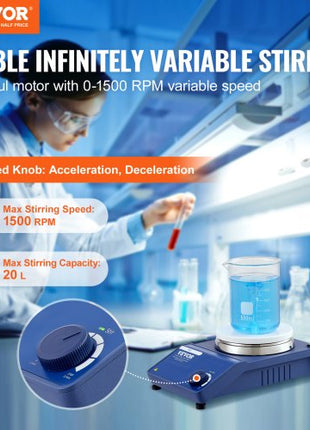 Magnetic Stirrer, 0-1500 RPM Stir Plate with Adjustable Speed Knob, 20L Plate Stirrer Kit, Stir Bar Included