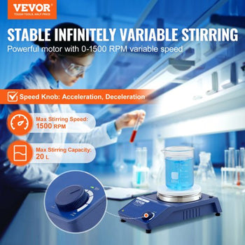Magnetic Stirrer, 0-1500 RPM Stir Plate with Adjustable Speed Knob, 20L Plate Stirrer Kit, Stir Bar Included