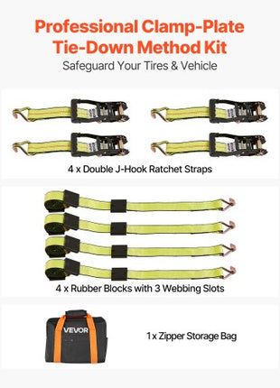 Wheel Chock Tie-Down Kit, Deck-Style Trailer Tie Down Strap, Car Tie Down Kit with J-Hook, Break Strength 10009 lbs & Working Load 3333 lbs Motorcycle Tie-Down System for SUVs, Trailers, Trucks