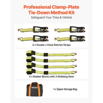 Wheel Chock Tie-Down Kit, Deck-Style Trailer Tie Down Strap, Car Tie Down Kit with J-Hook, Break Strength 10009 lbs & Working Load 3333 lbs Motorcycle Tie-Down System for SUVs, Trailers, Trucks
