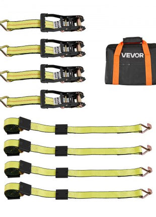 Wheel Chock Tie-Down Kit, Deck-Style Trailer Tie Down Strap, Car Tie Down Kit with J-Hook, Break Strength 10009 lbs & Working Load 3333 lbs Motorcycle Tie-Down System for SUVs, Trailers, Trucks