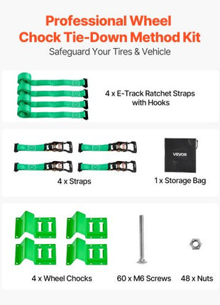 Wheel Chock Tie-Down Kit, Chock-Style Trailer Tie Down Strap, Car Tie Down Kit with Buckle, Break Strength 4380 lbs & Working Load 1460 lbs Motorcycle Tie-Down System E-Hooks for ATVs, UTVs