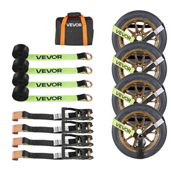 Wheel Chock Tie-Down Kit, Tire-Style Trailer Tie Down Strap, Car Tie Down Kit with Flat Hook, Break Strength 10009 lbs & Working Load 3333 lbs Motorcycle Tie-Down System for ATVs, SUVs, Trailers