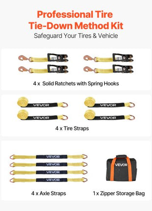 Wheel Chock Tie-Down Kit, Tire-Style Trailer Tie Down Strap, Car Tie Down Kit with Spring Hook, Break Strength 10009 lbs & Working Load 3333 lbs Motorcycle Tie-Down System for ATV, SUV, Trailer