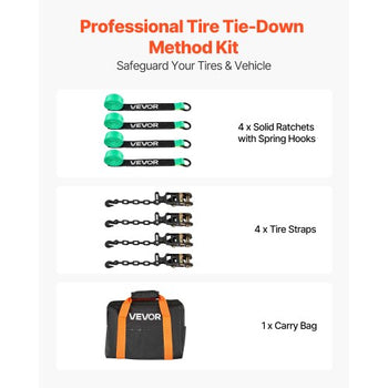 Wheel Chock Tie-Down Kit, Tire-Style Tow Dolly Strap, Car Tie Down Kit with Heavy-Duty Hook, Break Strength 10009 lbs & Working Load 3333 lbs Motorcycle Tie-Down System with O-Ring for ATV, SUV