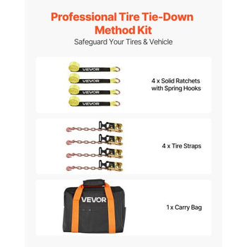 Wheel Chock Tie-Down Kit, Tire-Style Tow Dolly Strap, Car Tie Down Kit with Heavy-Duty Hook, Break Strength 10009 lbs & Working Load 3333 lbs Motorcycle Tie-Down System for ATV, SUV, Snowmobiles