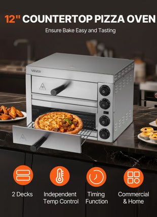 Electric Pizza Oven for Countertops, 12-inch, 1700W, with Temp Control & 0-60 Min Timer, Even Baking Technology & Easy Clean Crumb Tray, Ideal for Both Commercial & Home Kitchens