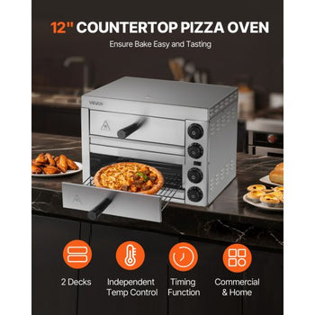 Electric Pizza Oven for Countertops, 12-inch, 1700W, with Temp Control & 0-60 Min Timer, Even Baking Technology & Easy Clean Crumb Tray, Ideal for Both Commercial & Home Kitchens