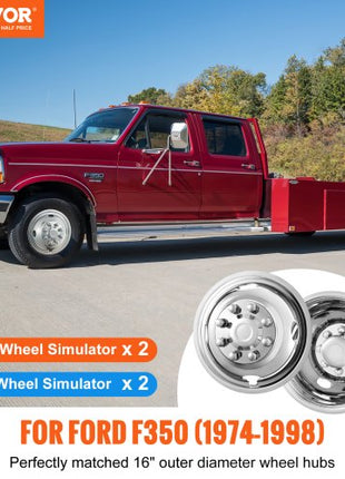 16-inch Wheel Simulators, 304 Stainless Steel Wheel Simulator Kit with Mirror Polished Finish, 2 Front and 2 Rear Wheel Covers Fit for Ford F350 (1974-1998), 4 pcs