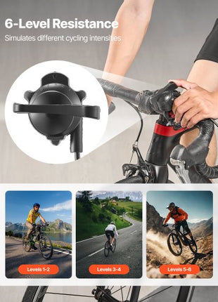 Bike Trainer, 6 Level Resistance, 26-29 in & 700C Wheels, Foldable Magnetic Bicycle Stationary Stand for Indoor Exercise Riding with Quick Release Skewer & Front Wheel Riser Block for Road Bikes
