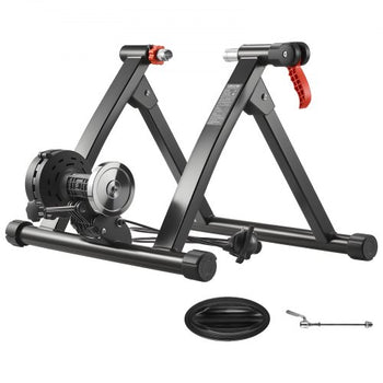 Bike Trainer, 6 Level Resistance, 26-29 in & 700C Wheels, Foldable Magnetic Bicycle Stationary Stand for Indoor Exercise Riding with Quick Release Skewer & Front Wheel Riser Block for Road Bikes