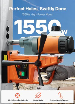 Magnetic Drill, 1550W Motor 2 in Boring Diameter, 2922 lbf Portable Electric Mag Drill Press, 0-500 RPM Variable Speed, Drilling Machine for Metal Surface, Industrial and Home Improvement