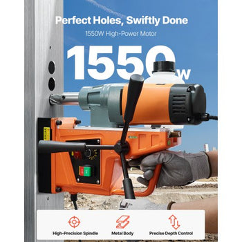 Magnetic Drill, 1550W Motor 2 in Boring Diameter, 2922 lbf Portable Electric Mag Drill Press, 0-500 RPM Variable Speed, Drilling Machine for Metal Surface, Industrial and Home Improvement