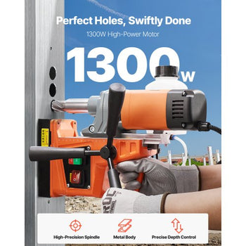 Magnetic Drill, 1300W Motor 1.6 in Boring Diameter, 2810 lbf Portable Electric Mag Drill Press, 810 RPM No-Load Speed, Drilling Machine for Metal Surface, Industrial and Home Improvement