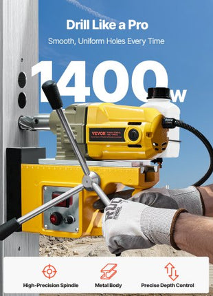 Magnetic Drill, 1400W Motor 1.6 in Boring Diameter, 2810 lbf Portable Electric Mag Drill Press, with 11 Coring Bits, 800 RPM Speed, Drilling Machine for Metal Surface, Home Improvement Industry