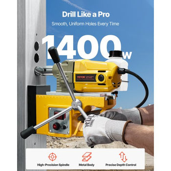 Magnetic Drill, 1400W Motor 1.6 in Boring Diameter, 2810 lbf Portable Electric Mag Drill Press, with 11 Coring Bits, 800 RPM Speed, Drilling Machine for Metal Surface, Home Improvement Industry