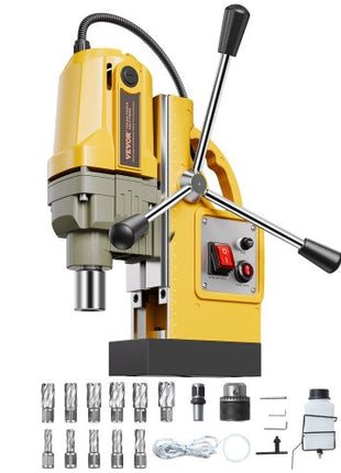 Magnetic Drill, 1400W Motor 1.6 in Boring Diameter, 2810 lbf Portable Electric Mag Drill Press, with 11 Coring Bits, 800 RPM Speed, Drilling Machine for Metal Surface, Home Improvement Industry