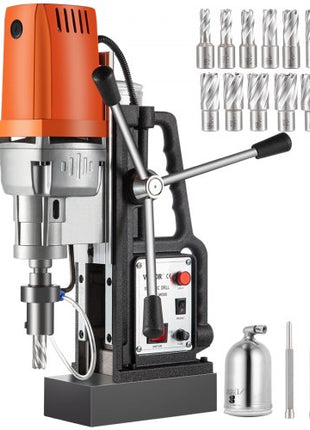Magnetic Drill 1450W Magnetic Drill Press with 2Inch Boring Diameter Annular Cutter Machine 2900 LBS 11pcs HSS Annular Cutter Bits