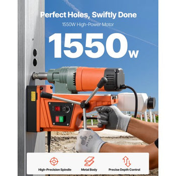 Magnetic Drill, 1550W Motor 2 in Coring Diameter, 2922 lbf Magnetic Force, 0-550 RPM Variable Speed, Portable Electric Mag Drill Press Drilling Machine for Metal Surface, Home Improvement