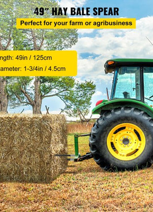 Hay Spear Spears 49\" Hay Bale Spear Spike, 4000 lbs Capacity Quick Attach Square Hay Bale Spears, 2 Pics Black Bale Forks, Bale Hay Spike with Hex Nut & Sleeve for Buckets Tractors Loaders