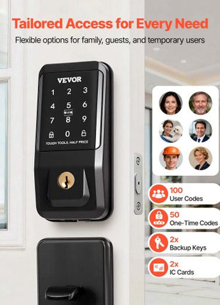 Keyless Entry Door Lock with Handle Set, Touchpad Electronic Deadbolt with IC Card, Customizable User Codes, Keyed Entry, Auto Lock, Anti-Peeking Password, Backlit, for Home, Matte Black