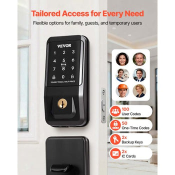 Keyless Entry Door Lock with Handle Set, Touchpad Electronic Deadbolt with IC Card, Customizable User Codes, Keyed Entry, Auto Lock, Anti-Peeking Password, Backlit, for Home, Matte Black